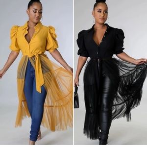 Stretchy top with tulle bottom and stoned buttons